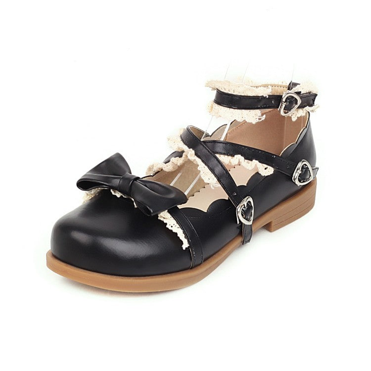 Women Bowtie Straps Flats Mary Jane Shoes