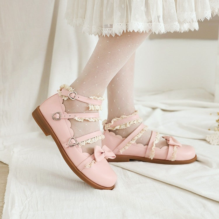 Women Bowtie Straps Flats Mary Jane Shoes