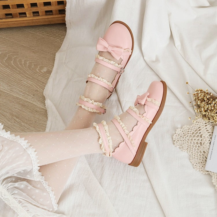 Women Bowtie Straps Flats Mary Jane Shoes