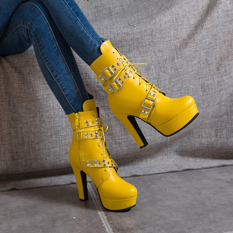 Women High Heel Platform Short Motorcycle Boots