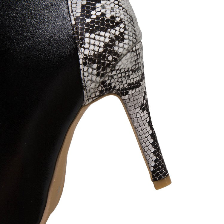 Women Snake-print High Heel Short Boots