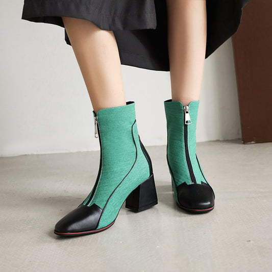 Women Color Blocking High Heels Short Boots