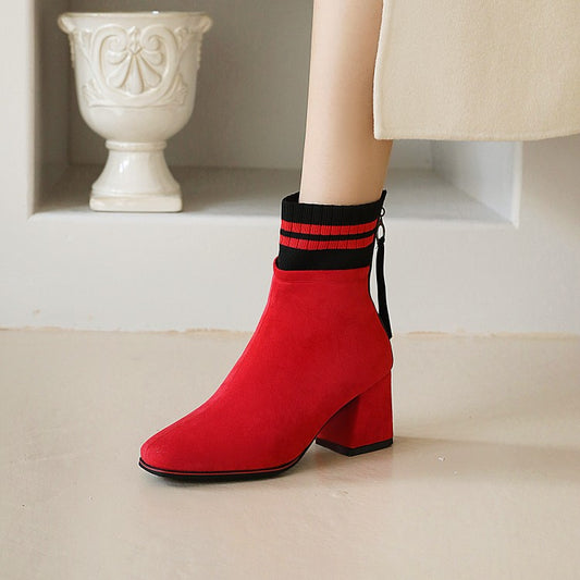 Women Block High Heels Short Boots