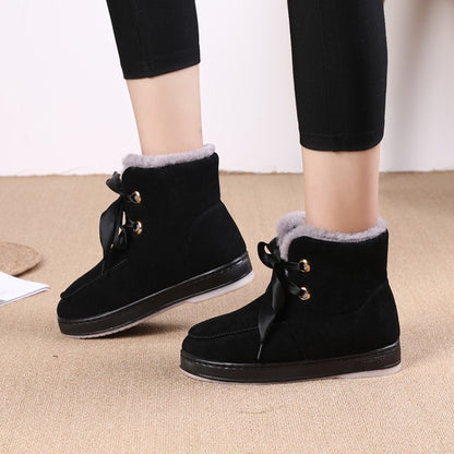 Women Winter Lace Up Fur Short Snow Boots