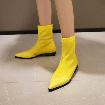 Women Pointed Toe Low Heel Mid Calf Boots