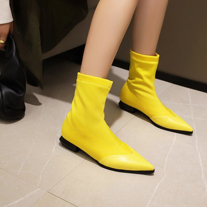 Women Pointed Toe Low Heel Mid Calf Boots