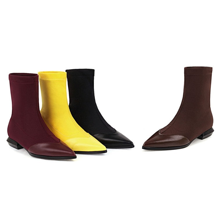 Women Pointed Toe Low Heel Mid Calf Boots