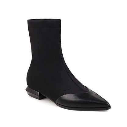 Women Pointed Toe Low Heel Mid Calf Boots