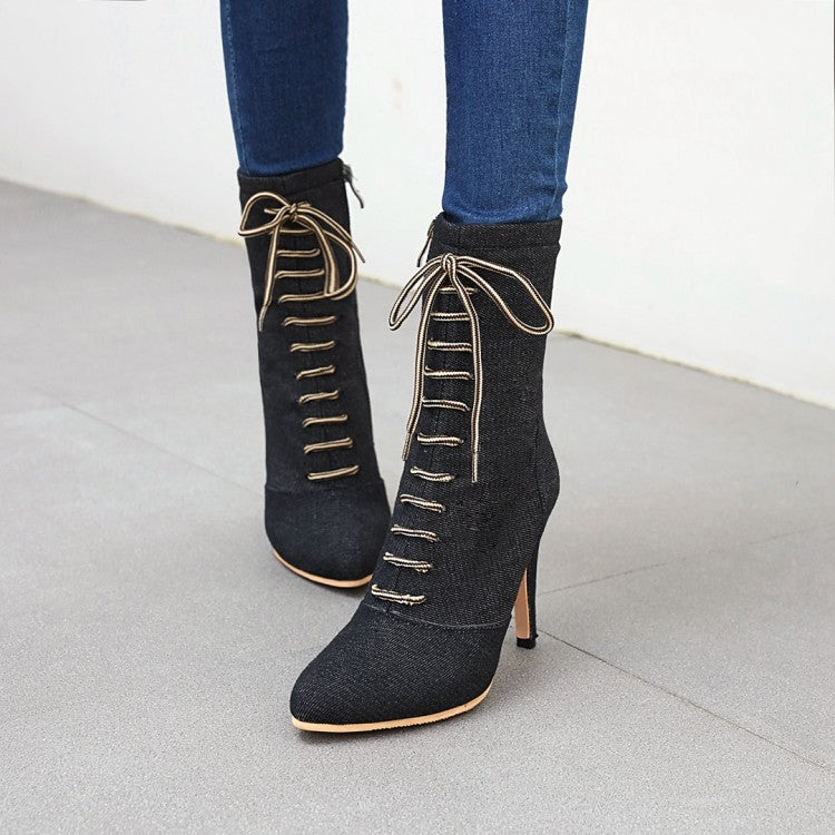 Women Denim High Heels Short Boots