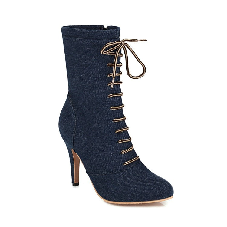 Women Denim High Heels Short Boots