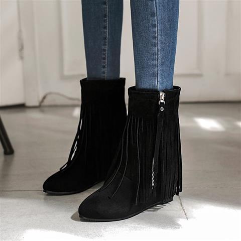 Women Tassel Wedges Heels Short Boots