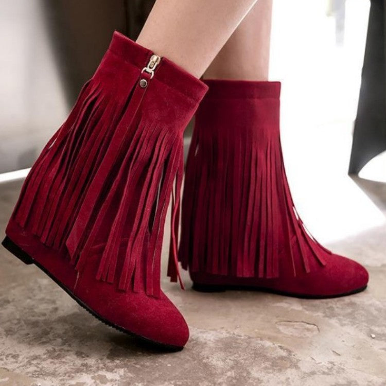 Women Tassel Wedges Heels Short Boots