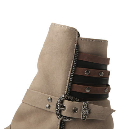 Women Buckle Belt Low Heels Short Boots