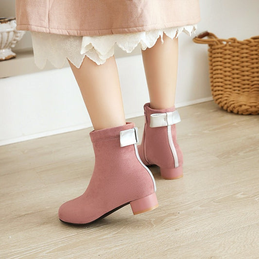 Women Back Bowtie Low Heel Short Boots