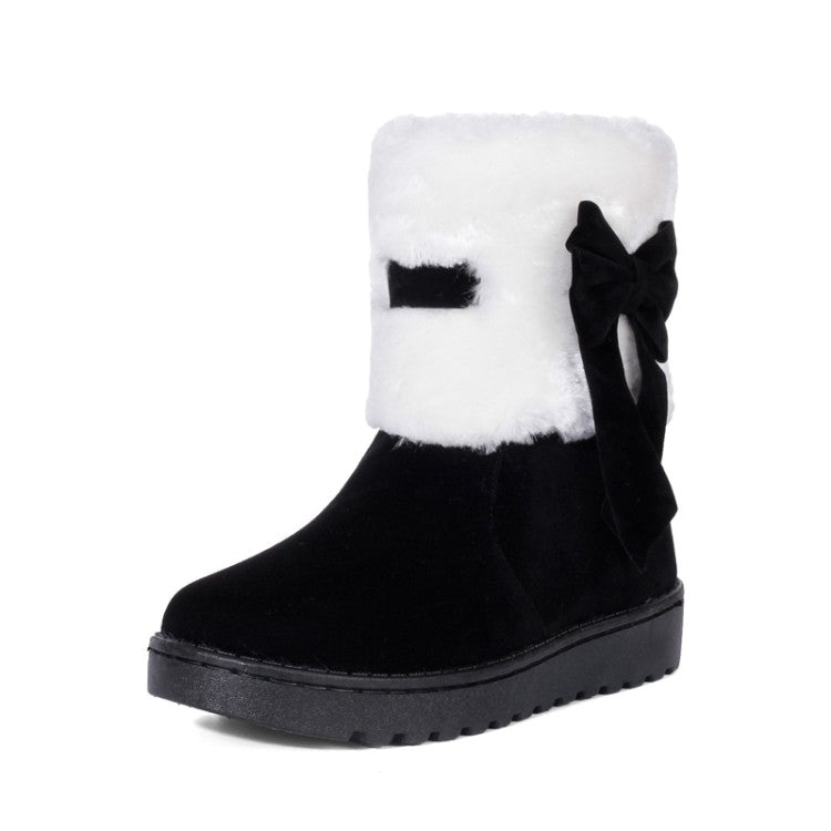 Women Winter Fur Bow Short Snow Boots