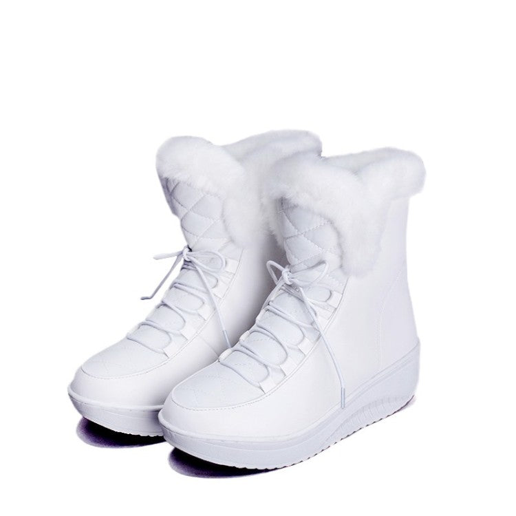 Women Winter Wedge Heels Down Short Snow Boots