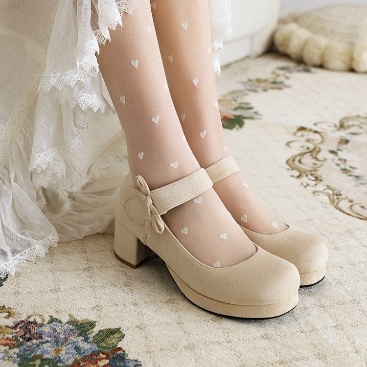 Women Knot Chunky Heels Pumps Shoes