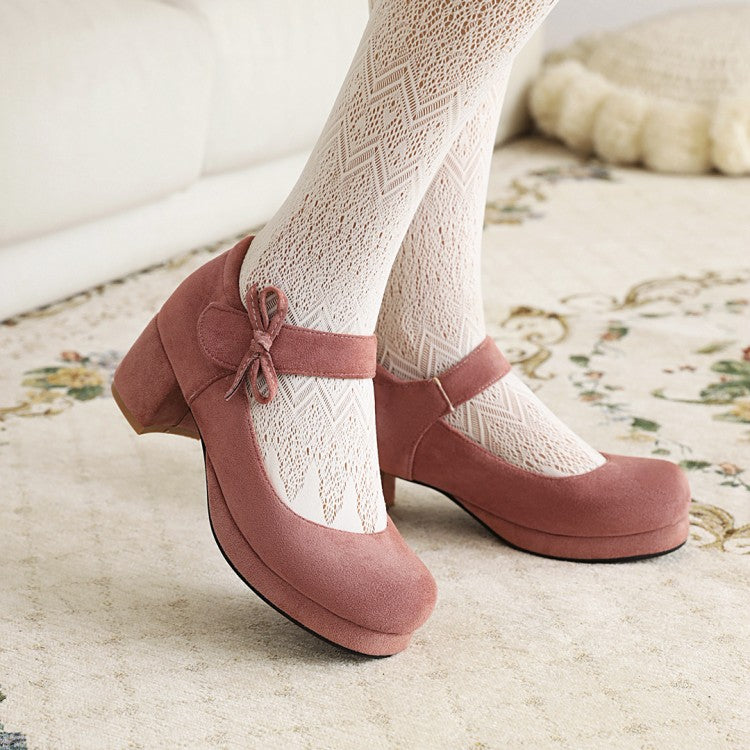 Women Knot Chunky Heels Pumps Shoes