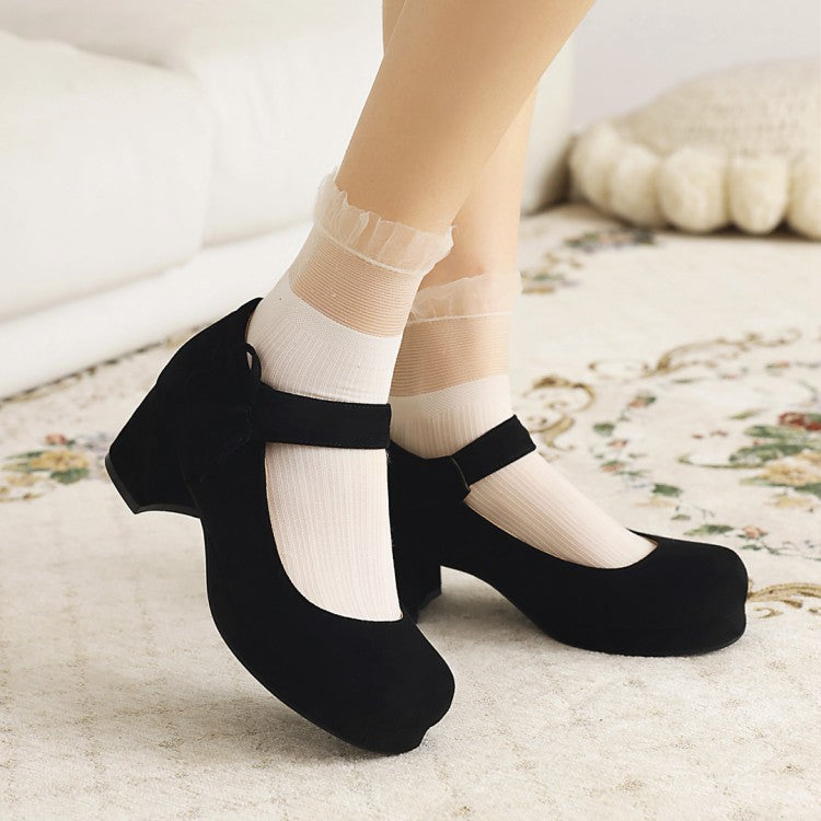 Women Knot Chunky Heels Pumps Shoes