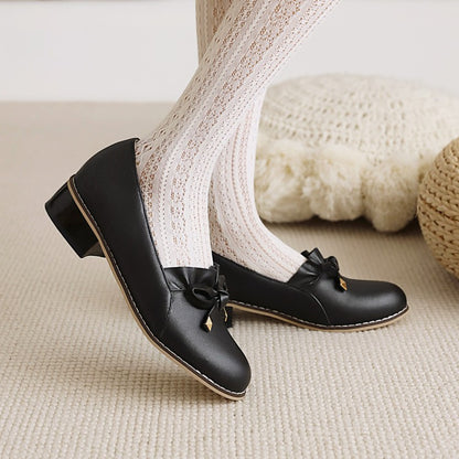 Women Bow Chunky Low Heels Pumps