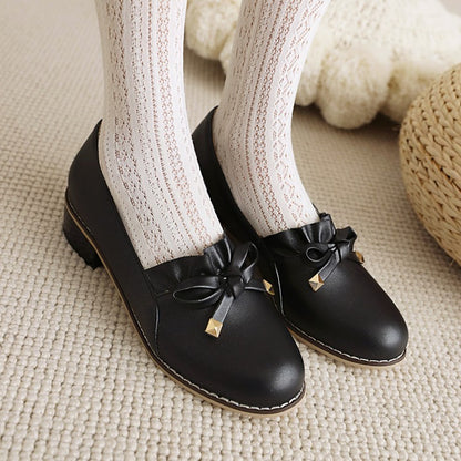 Women Bow Chunky Low Heels Pumps