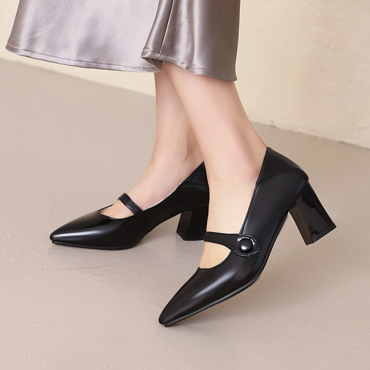 Women Pointed Toe High Heel Chunky Pumps