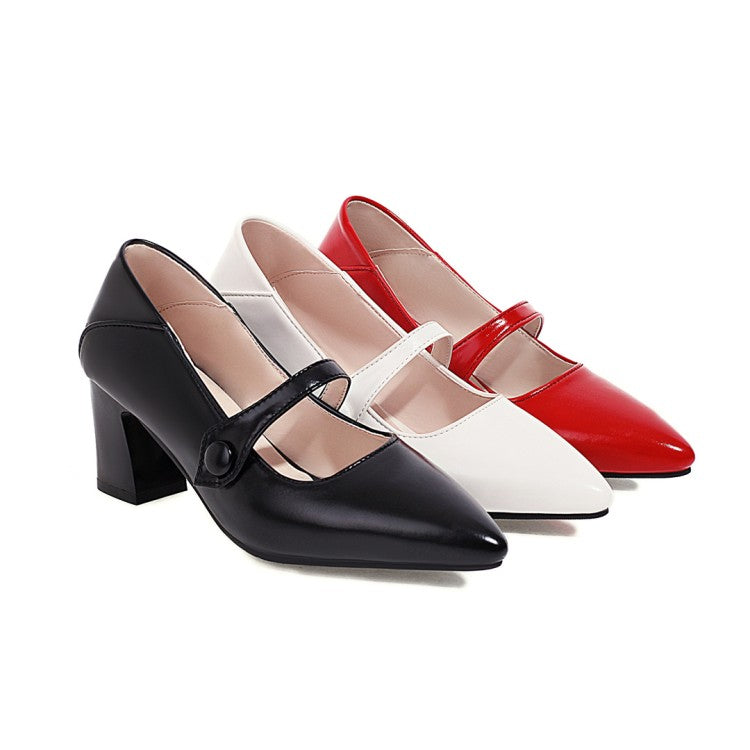 Women Pointed Toe High Heel Chunky Pumps