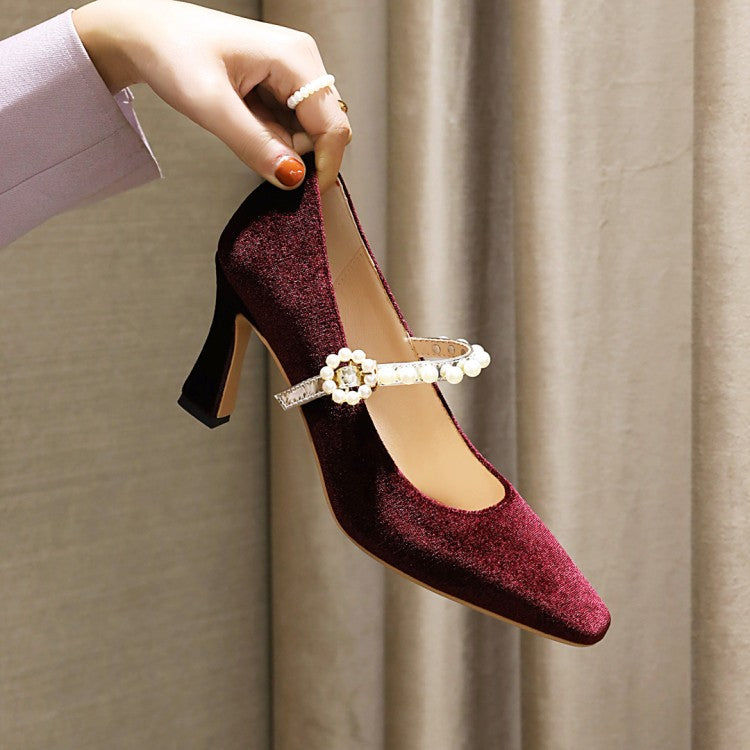 Women Mary Jane Pearl High Heel Pumps