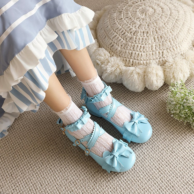 Women Lolita Bowtie Mid Heel Pumps