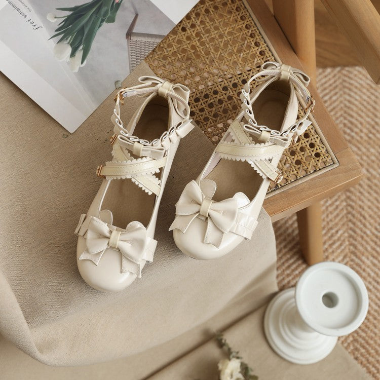 Women Lolita Bowtie Mid Heel Pumps