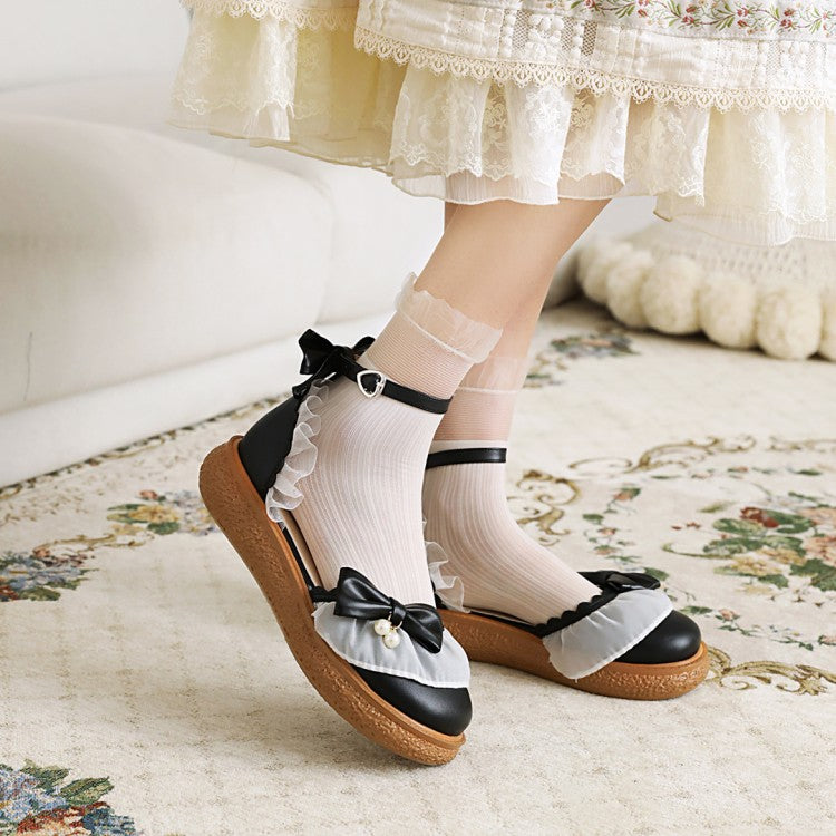 Women Ankle Strap Bowtie Flats Mary Jane Shoes