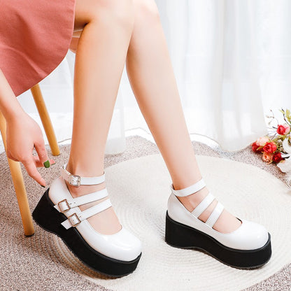 Women Buckle Straps Platform Wedge Heels Shoes