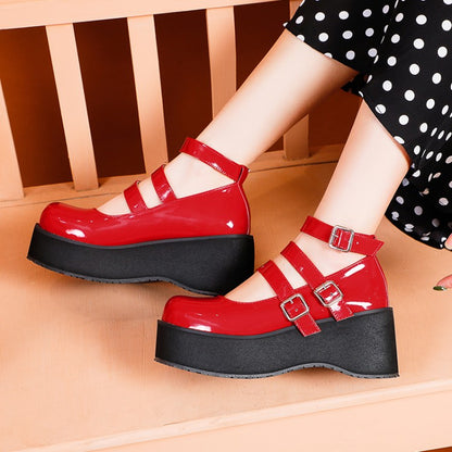 Women Buckle Straps Platform Wedge Heels Shoes