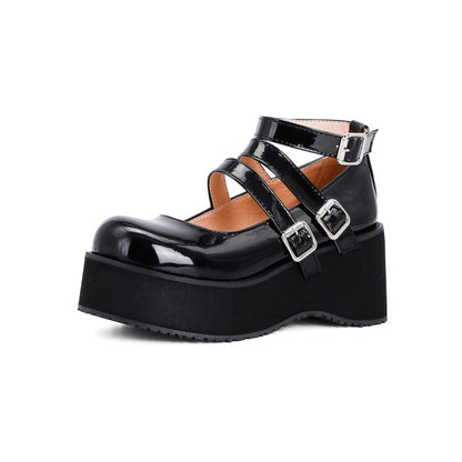 Women Buckle Straps Platform Wedge Heels Shoes