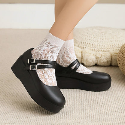 Women Double Strap Platform Wedge Heels Shoes