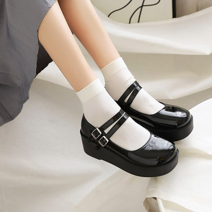 Women Double Strap Platform Wedge Heels Shoes