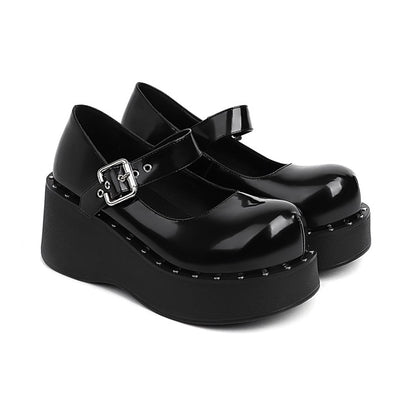 Women Buckle Mary Jane Platform Wedge Heels Shoes