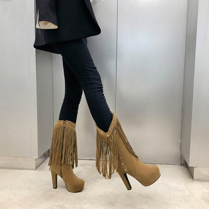 Women Tassel Platform High Heel Short Boots