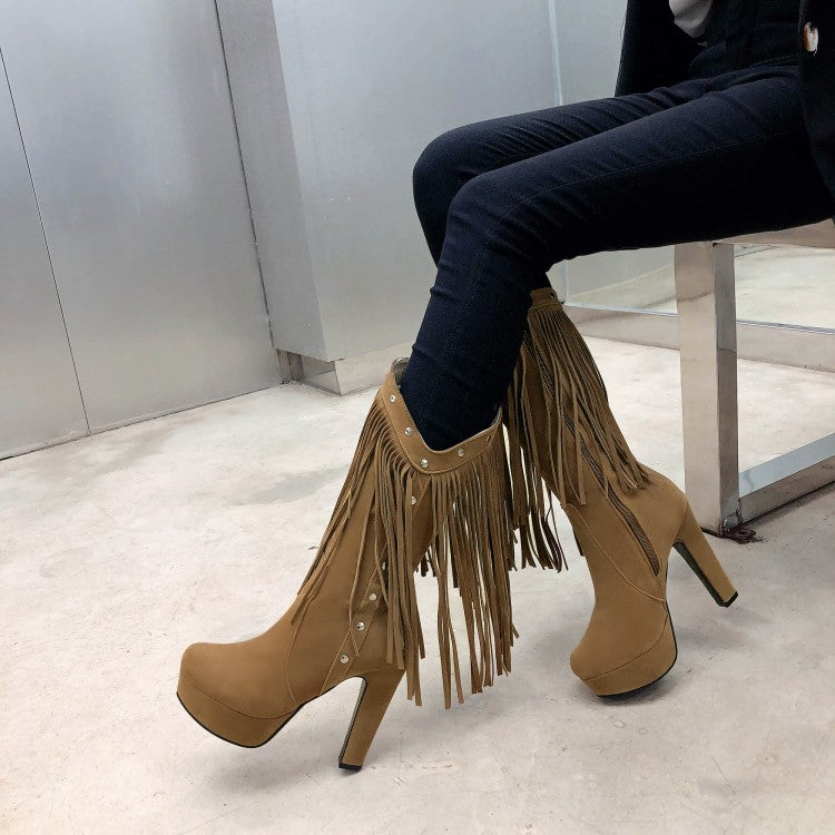 Women Tassel Platform High Heel Short Boots