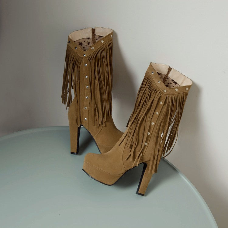 Women Tassel Platform High Heel Short Boots