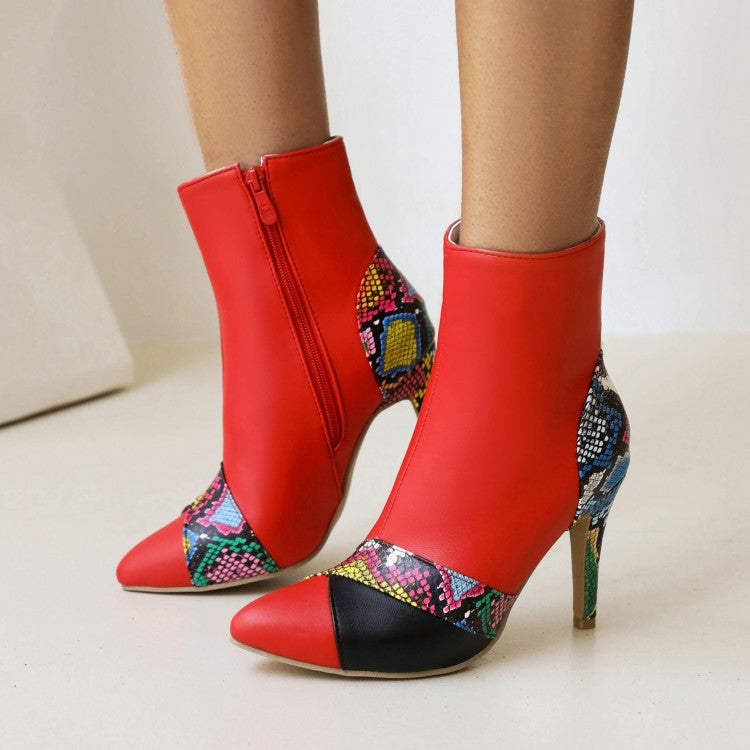 Women Snake-printed Stiletto High Heel Short Boots