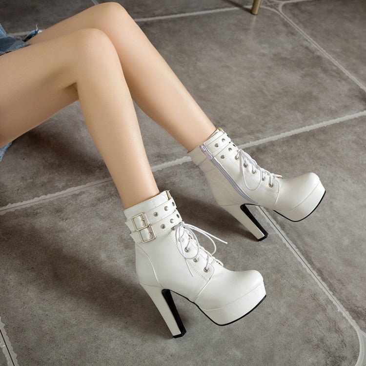Women Rivets Platform High Heel Short Boots