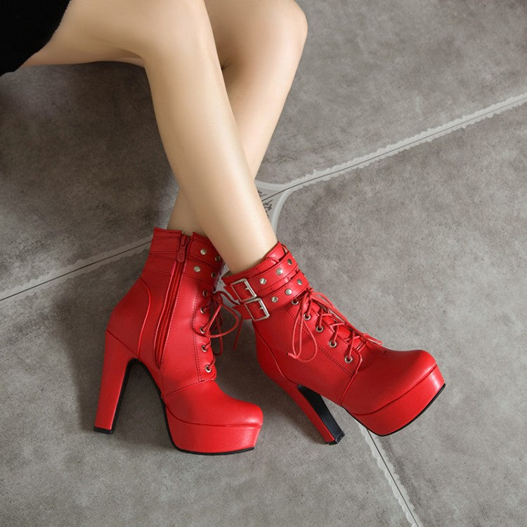 Women Rivets Platform High Heel Short Boots