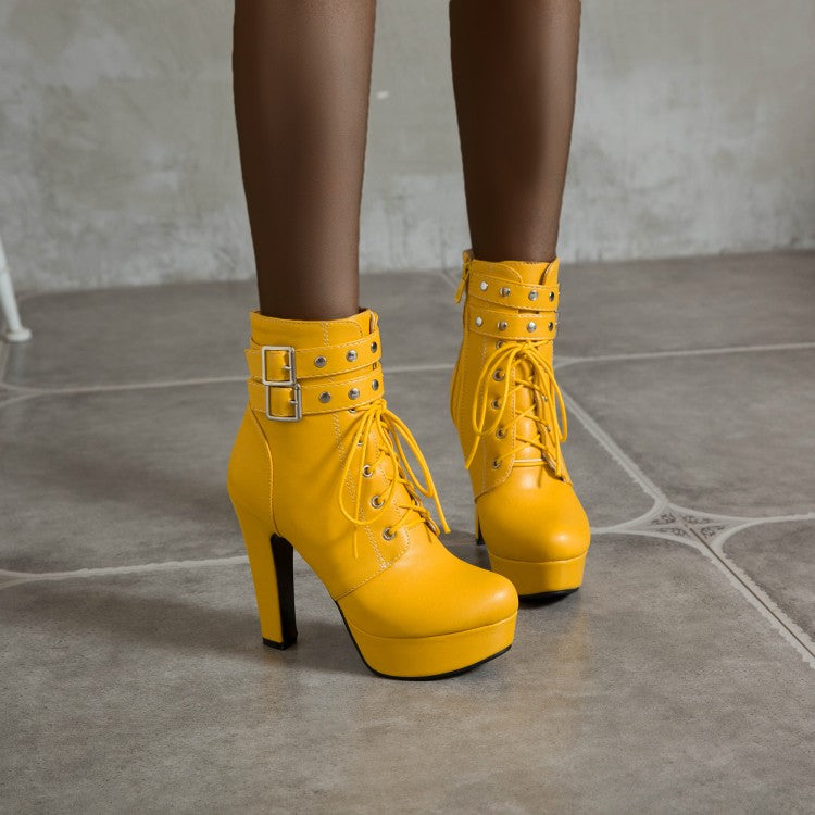 Women Rivets Platform High Heel Short Boots