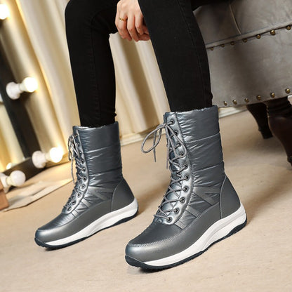 Women Platform Wedges Heels Winter Down Mid Calf Snow Boots