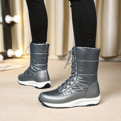 Women Platform Wedges Heels Winter Down Mid Calf Snow Boots