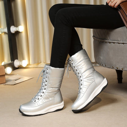 Women Platform Wedges Heels Winter Down Mid Calf Snow Boots