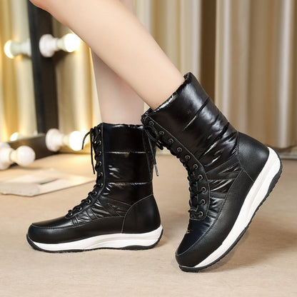 Women Platform Wedges Heels Winter Down Mid Calf Snow Boots