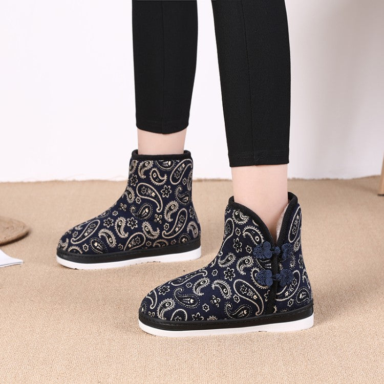 Women Winter Floral Printed Short Snow Boots