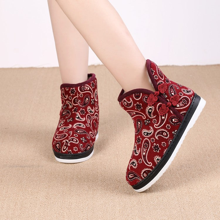 Women Winter Floral Printed Short Snow Boots